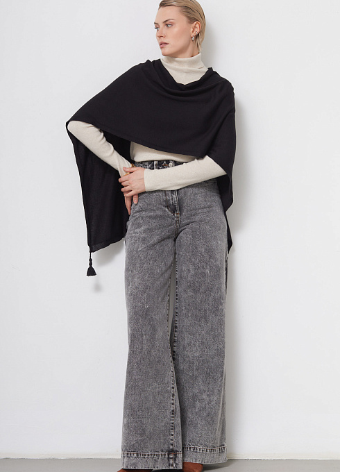 Шарф-накидка с кисточками для женщин,  чёрный цвет