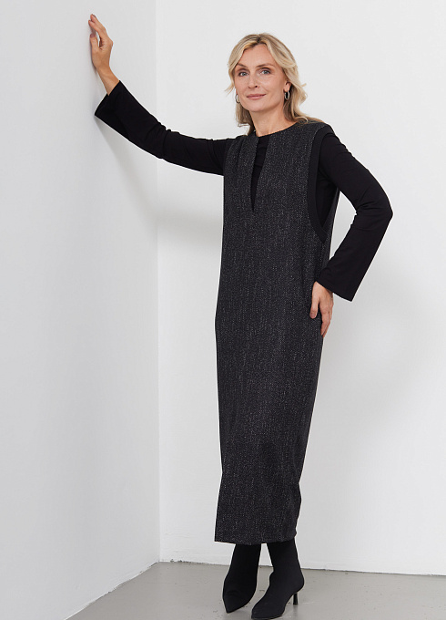 Сарафан oversize c разрезом женское, чёрный цвет