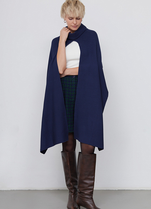 Шарф-накидка вязаный для женщин, синий цвет