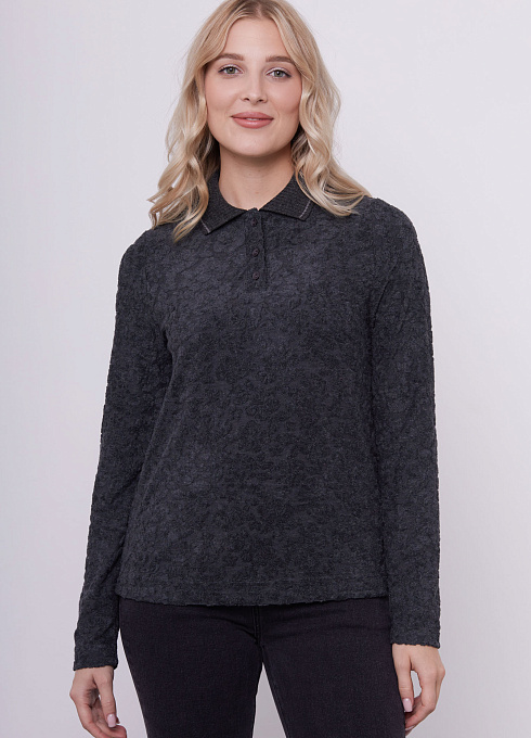 Джемпер-поло трикотажный женский, серый цвет