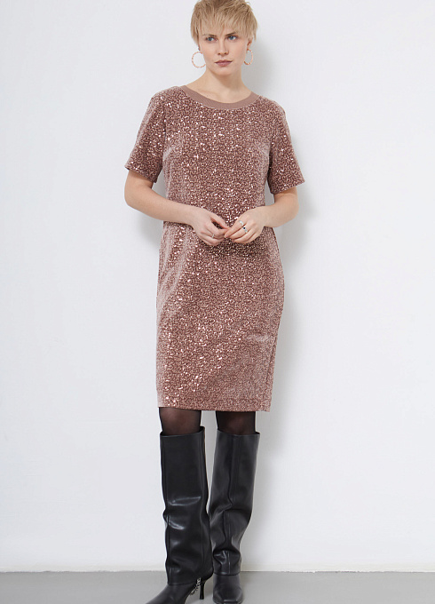 Платье из бархата с пайетками женское,  розовый цвет