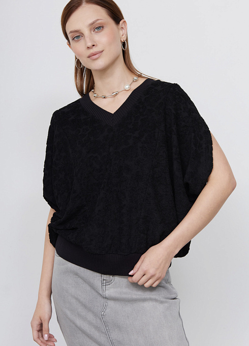 Блуза oversize с цветочным принтом женский, чёрный цвет