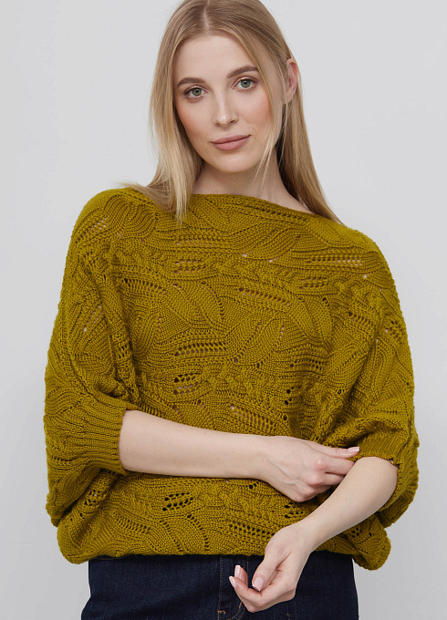 Жилет ажурной вязки с шерстью женский,  зеленый цвет