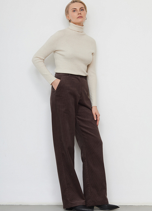 Брюки вельветовые женские, цвет коричневый