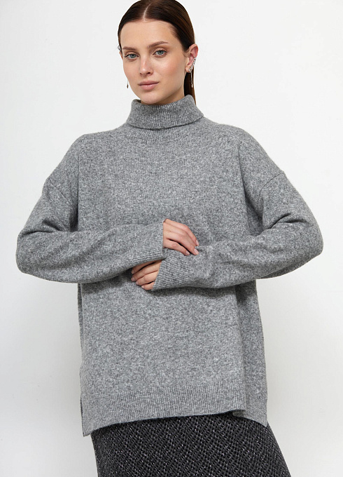 Свитер oversize с шерстью альпаки женский, серый цвет