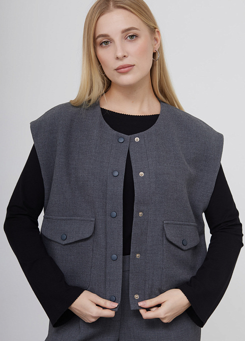 Жилет oversize на кнопках женский,  серый цвет