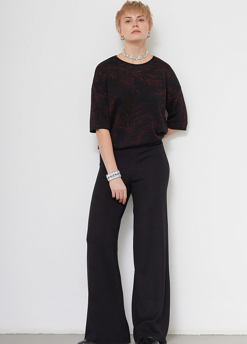 Брюки трикотажные с люрексом женский,  чёрный цвет