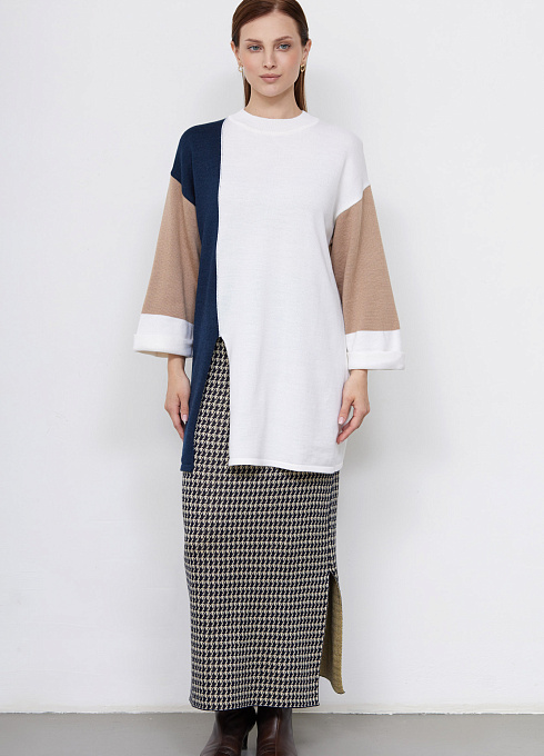 Джемпер колор-блок удлиненный женский, многоцветный цвет