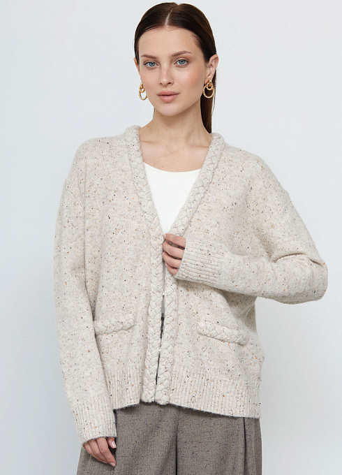 Кардиган вязаный с косами женский,  бежевый цвет