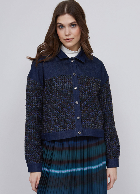Жакет из букле и денима женский,  синий цвет