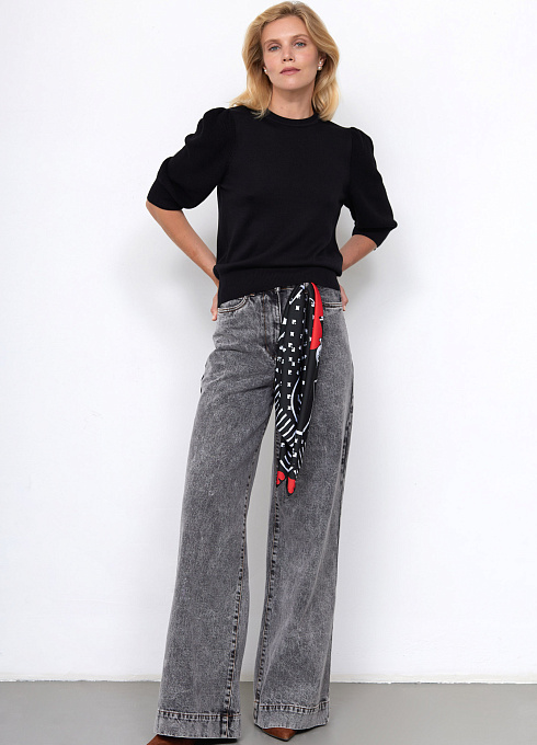 Джинсы широкие с вареным эффектом женские,  серый цвет