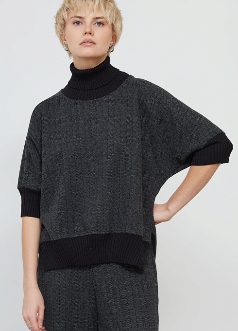 Джемпер комбинированный с шерстью женский, серый цвет