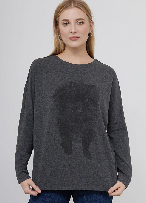 Лонгслив oversize с печатью женский,  серый цвет
