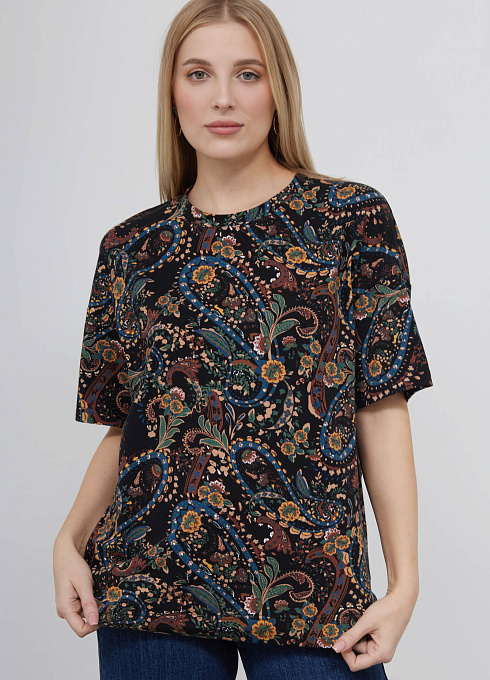Футболка oversize с принтом пейсли женский, многоцветный цвет