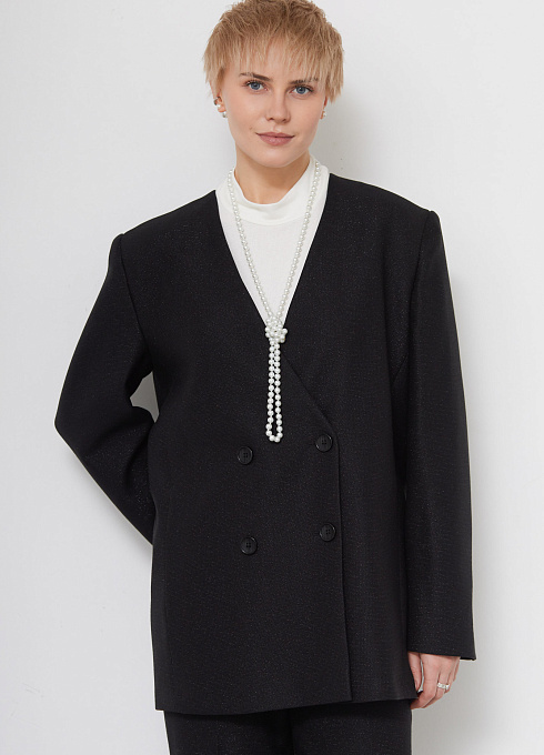 Жакет oversize с люрексом женский, чёрный цвет