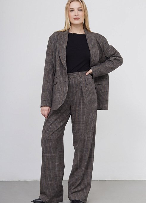 Брюки широкие в клетку женские, цвет многоцветный