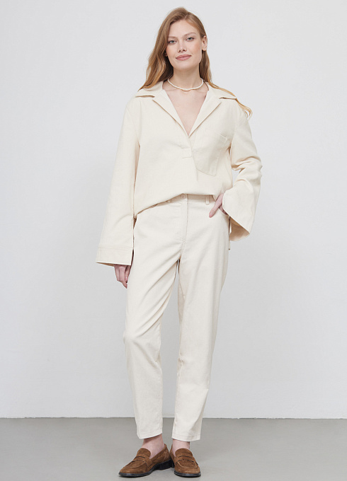 Брюки-бананы вельветовые женские, цвет бежевый