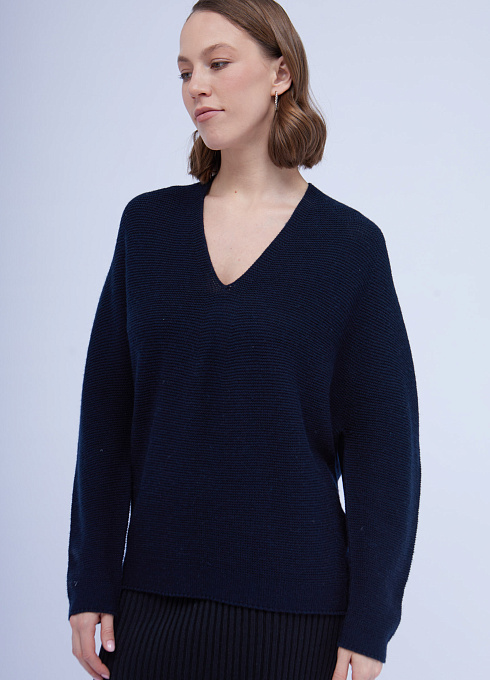 Джемпер фактурный с шерстью женский, синий цвет