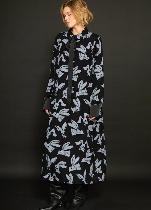 Платье из вискозы с галстуком женское, чёрный цвет