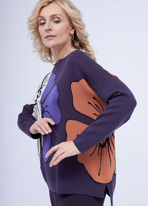 Джемпер жаккардовый женский, фиолетовый цвет