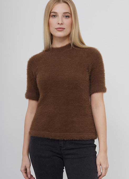 Футболка из пушистого трикотажа женский,  коричневый цвет
