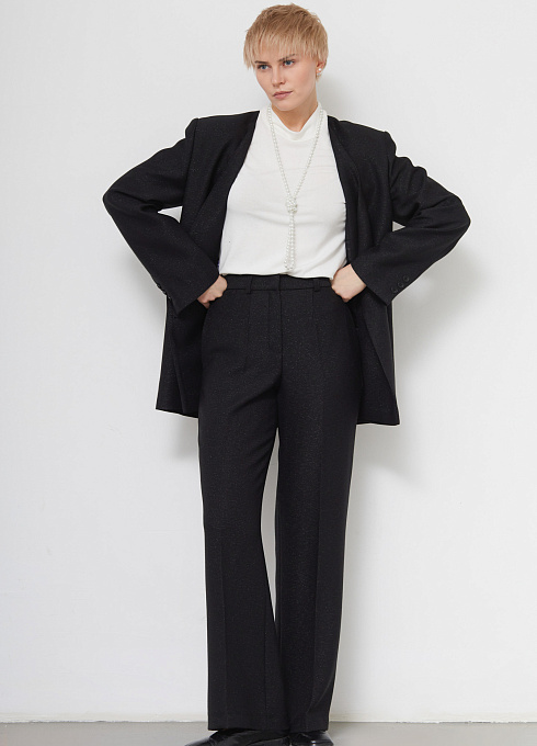 Брюки широкие с люрексом женские, цвет чёрный