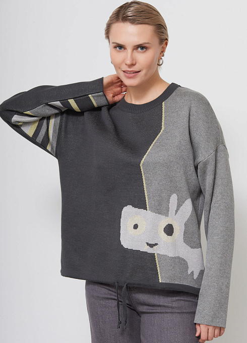 Джемпер oversize жаккардовый женский,  многоцветный цвет