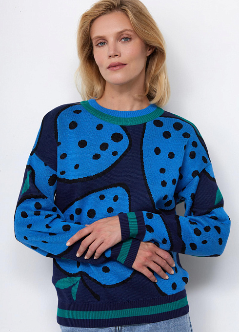 Джемпер жаккардовой вязки женский,  многоцветный цвет