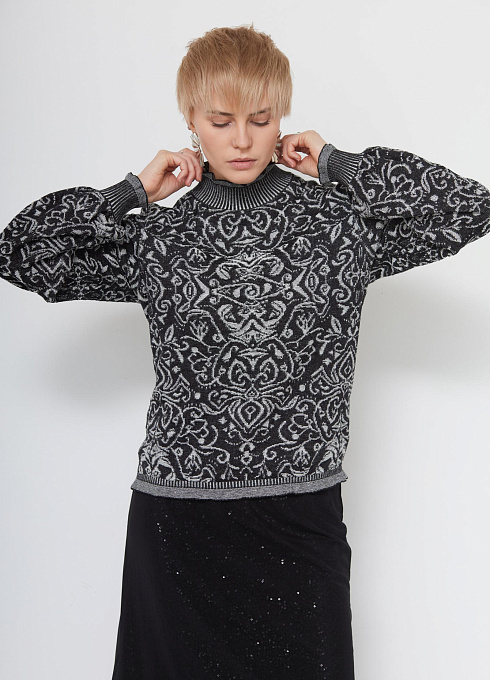 Джемпер жаккардовый с узором женский,  чёрный цвет
