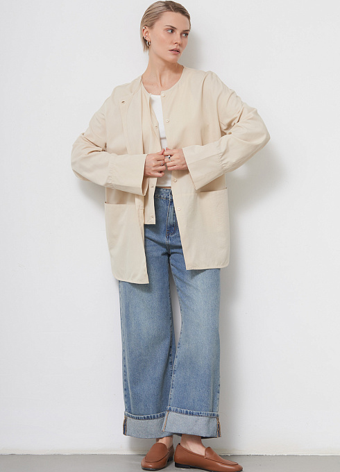 Рубашка oversize с отлетной полочкой женский,  бежевый цвет