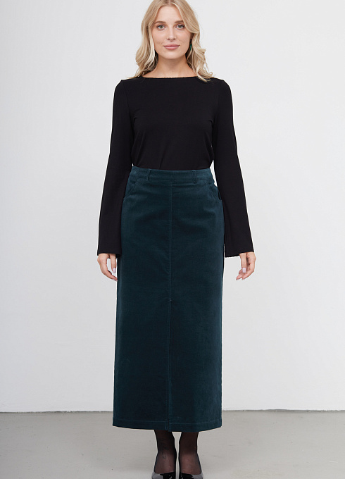 Юбка велюровая с разрезом женская,  зеленый цвет