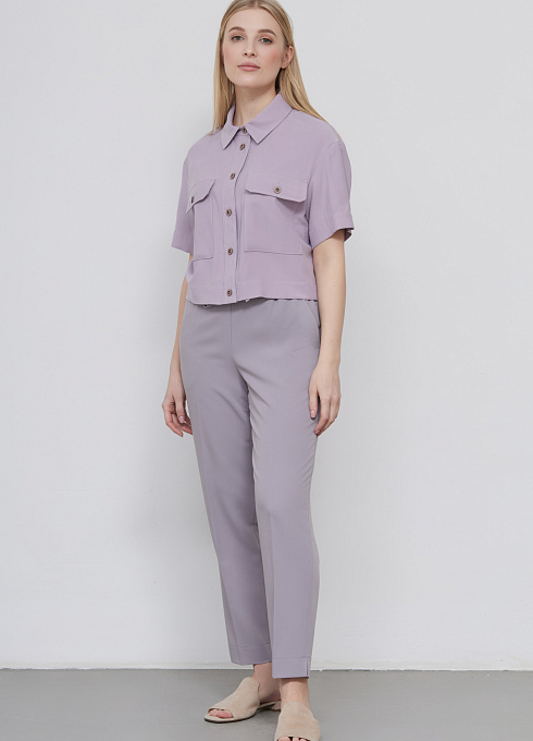Брюки классические на резинке женские, цвет сиреневый