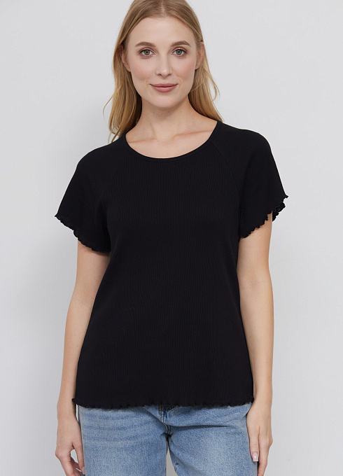 Футболка из хлопка в рубчик для женщины, чёрный цвет