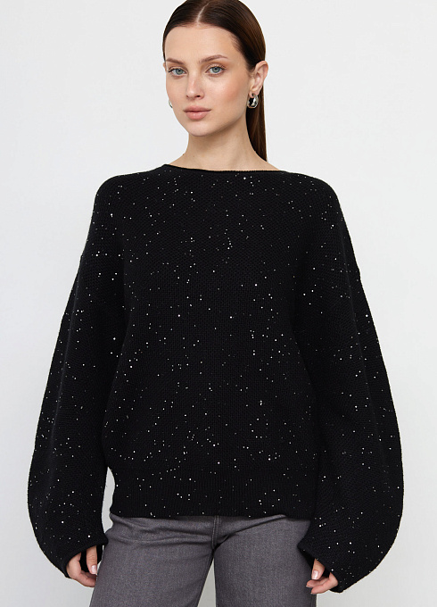Джемпер из премиум пряжи с пайетками женский,  чёрный цвет