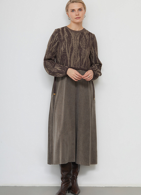 Платье миди комбинированное женское,  многоцветный цвет