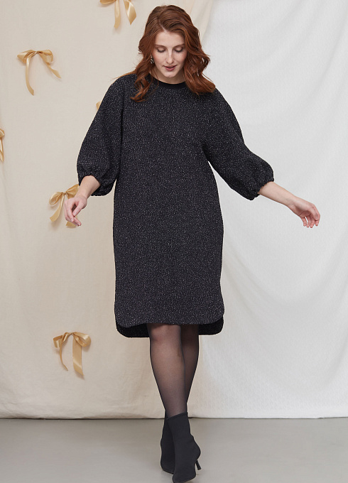 Платье oversize с люрексом женское,  чёрный цвет
