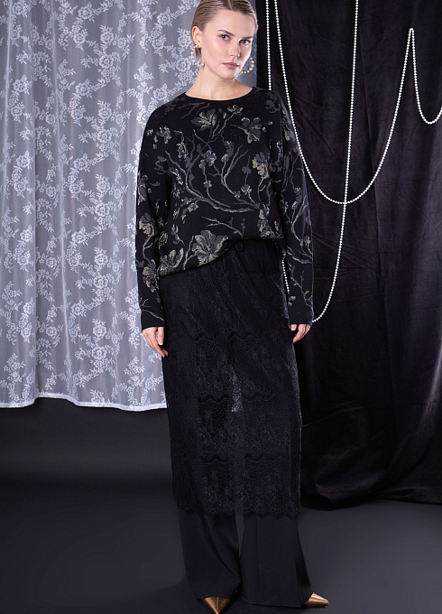 Юбка-баска кружевная женская,  чёрный цвет