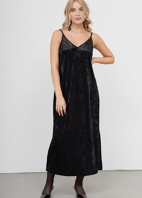 Платье бархатное женское,  чёрный цвет
