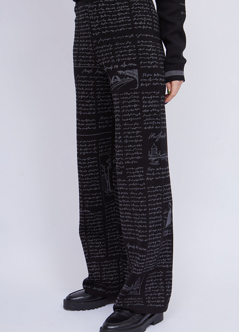 Брюки широкие жаккардовой вязки женские, цвет чёрный