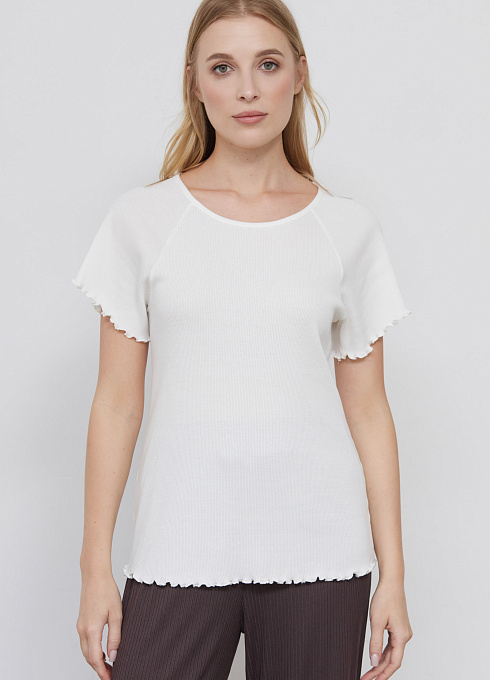 Футболка из хлопка в рубчик для женщины,  белый цвет