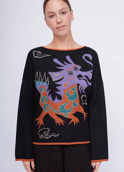 Джемпер жаккардовой вязки  женский,  чёрный цвет