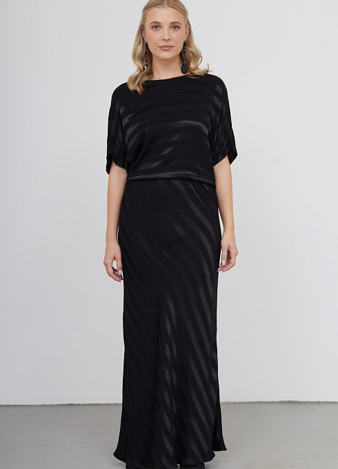 Юбка макси из вискозы в полоску женская,  чёрный цвет