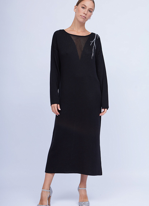 Платье трикотажное с люрексом женское,  чёрный цвет