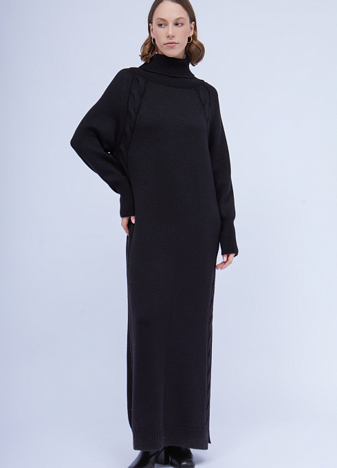 Платье вязаное с шерстью женское, чёрный цвет
