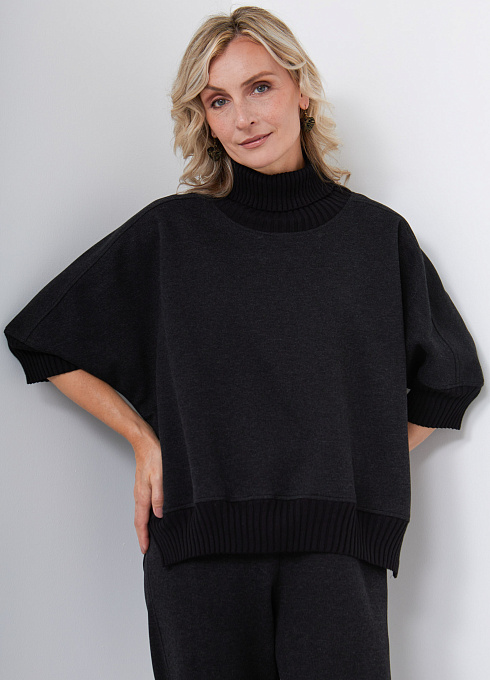 Джемпер фактурный с короткими рукавами женский, серый цвет