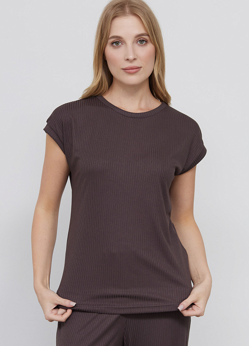 Футболка в рубчик для женщины,  коричневый цвет