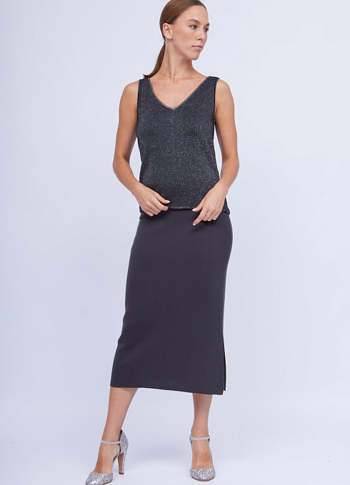 Юбка трикотажная с люрексом женская,  серый цвет