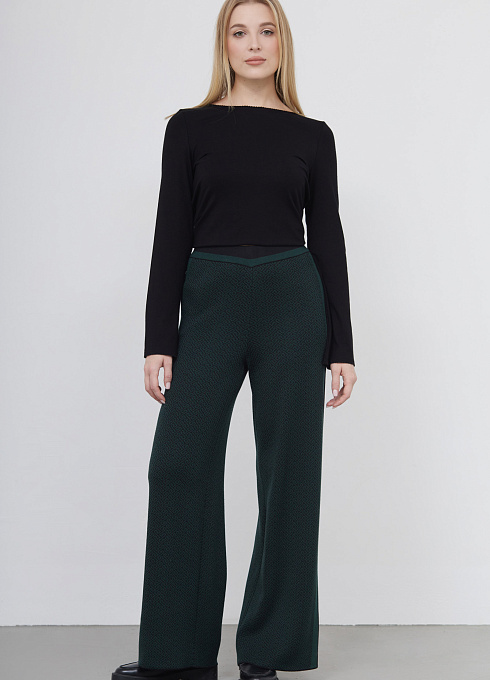 Брюки жаккардовой вязки женские, цвет зеленый 