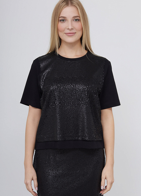 Футболка с пайетками женский,  чёрный цвет