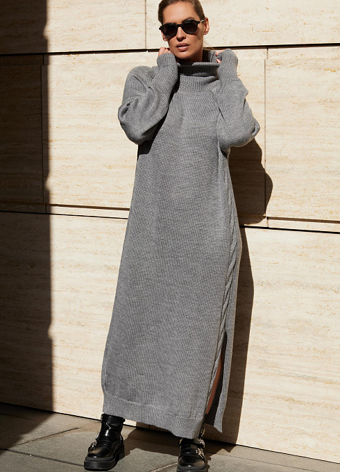 Платье вязаное с шерстью женское,  серый цвет